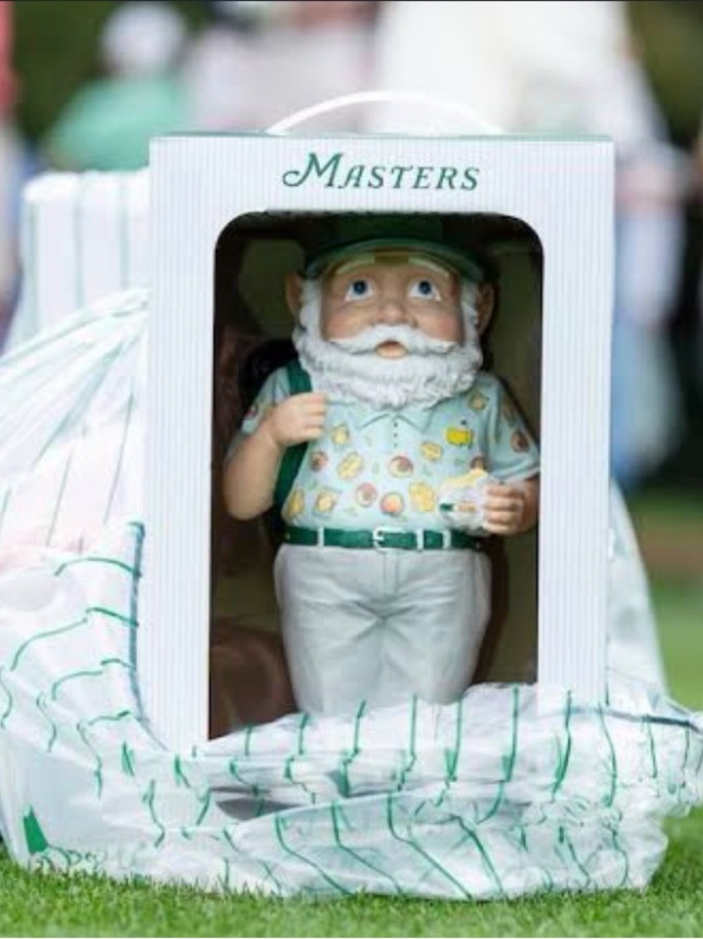 Masters Golf-Themed Gnome in Green Hat and White Pants